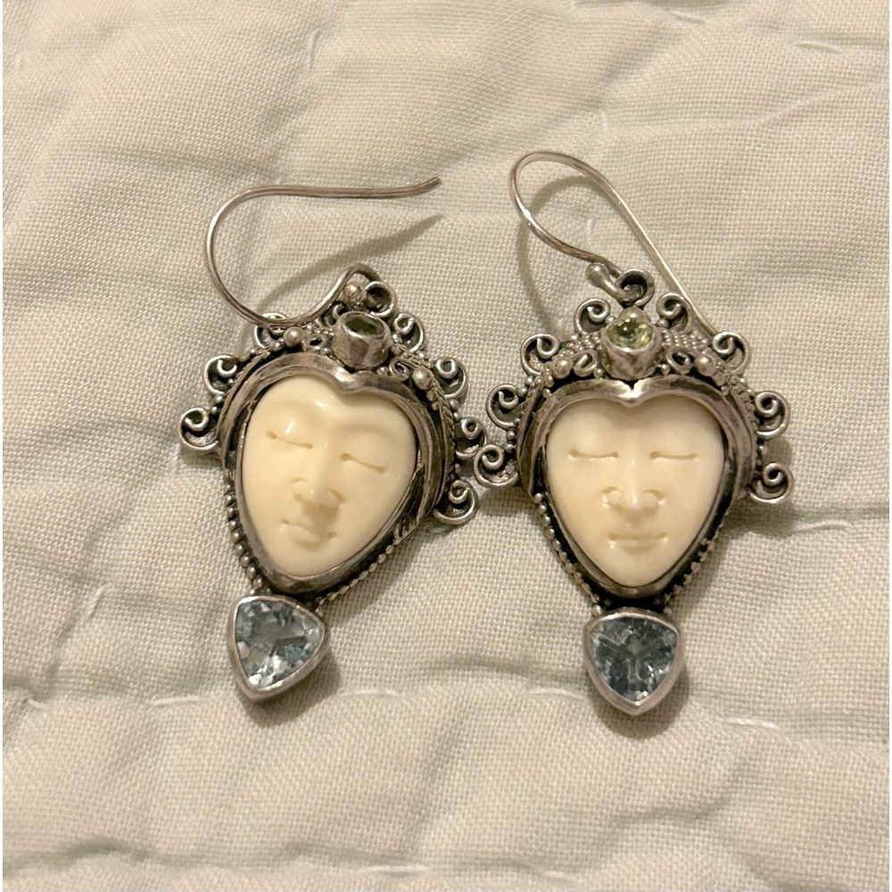 Sterling bone face goddess earrings
